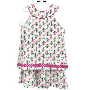 Patsy Aiken Chez Ami White 2‎ Piece Pink Flowers Cotton Blend Shirt & Skirt 12